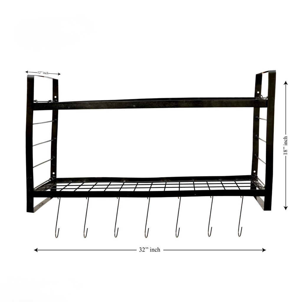 Wall-Mounted Kitchen Organizer 2-Tier Rack with Hooks for Pots & Pans