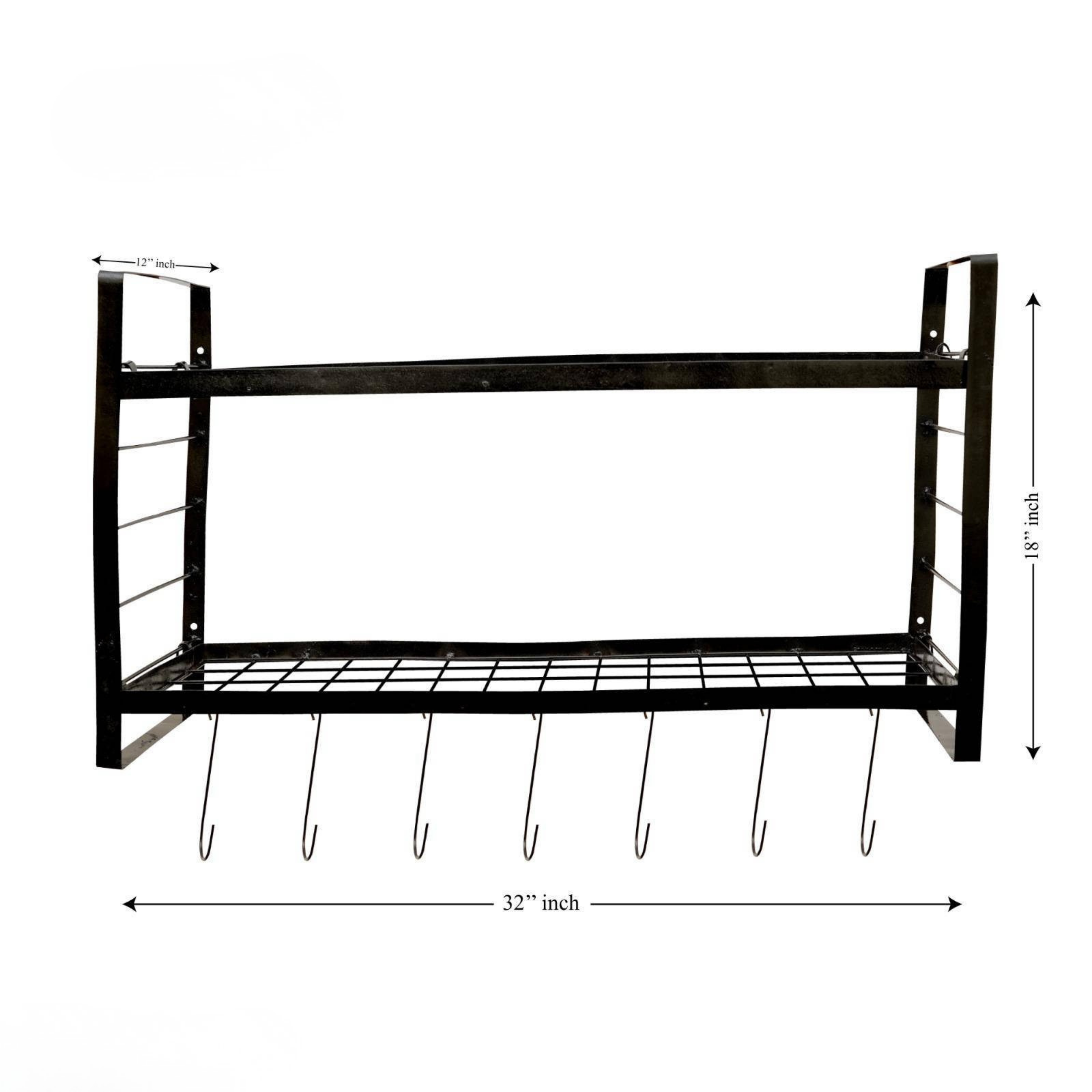 Wall-Mounted Kitchen Organizer 2-Tier Rack with Hooks for Pots & Pans