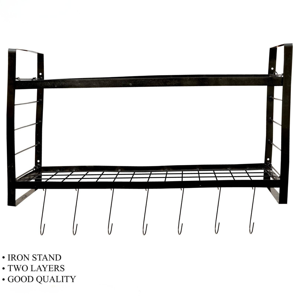 Wall-Mounted Kitchen Organizer 2-Tier Rack with Hooks for Pots & Pans