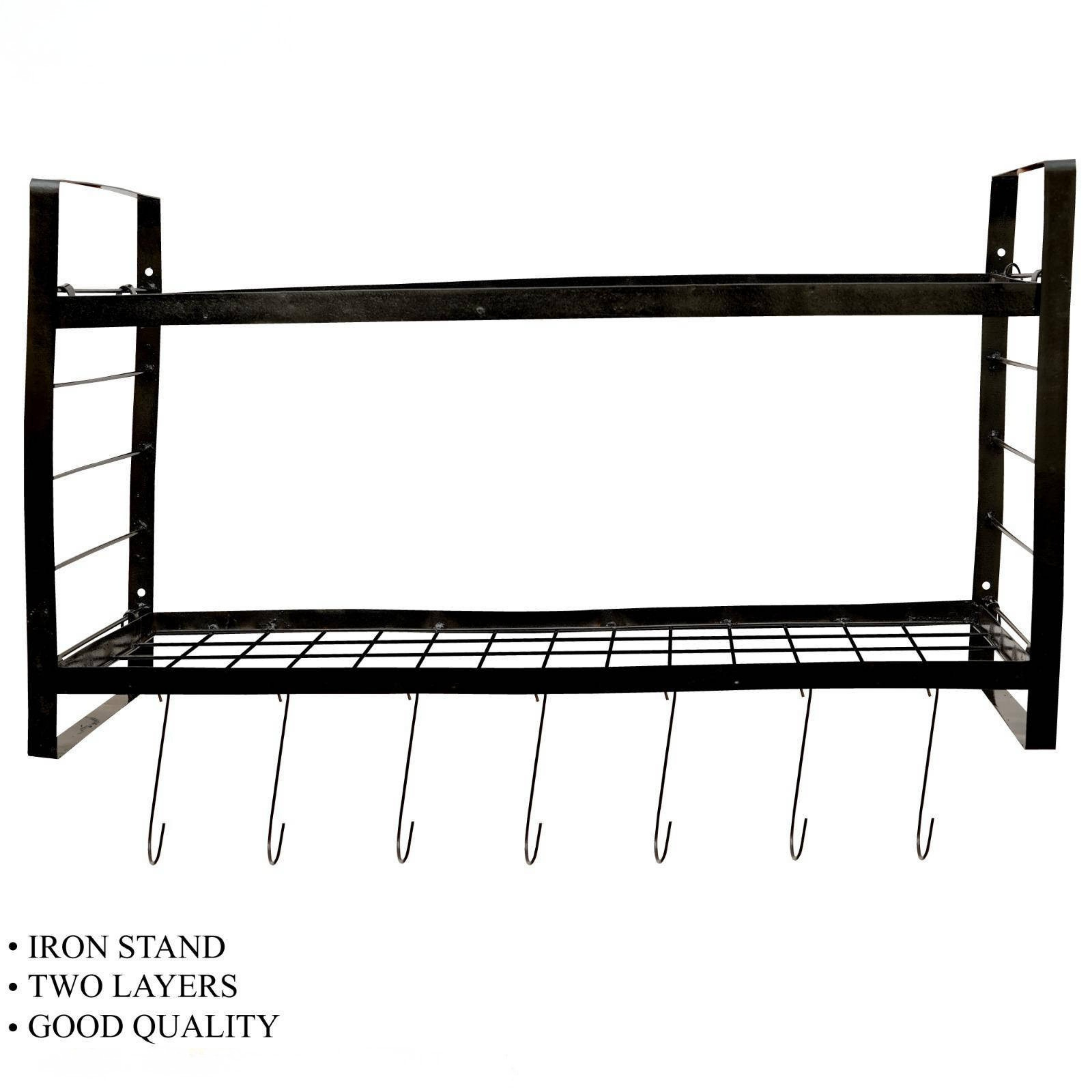Wall-Mounted Kitchen Organizer 2-Tier Rack with Hooks for Pots & Pans