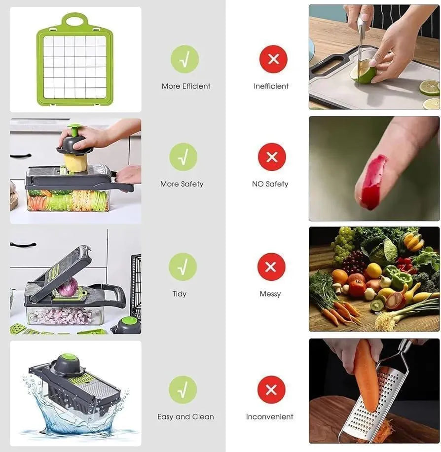 16-in-1 Manual Food Chopper Slice Dice Shred with Transparent Tray