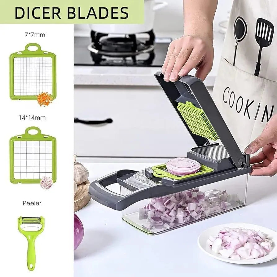 16-in-1 Manual Food Chopper Slice Dice Shred with Transparent Tray