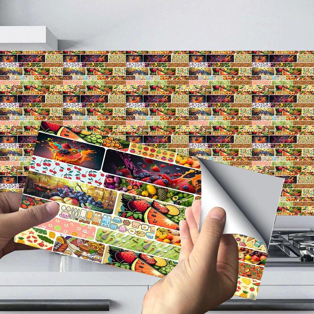 Kitchen Wall Stickers 50 Pcs Self-Adhesive Waterproof Fruit Tile Design