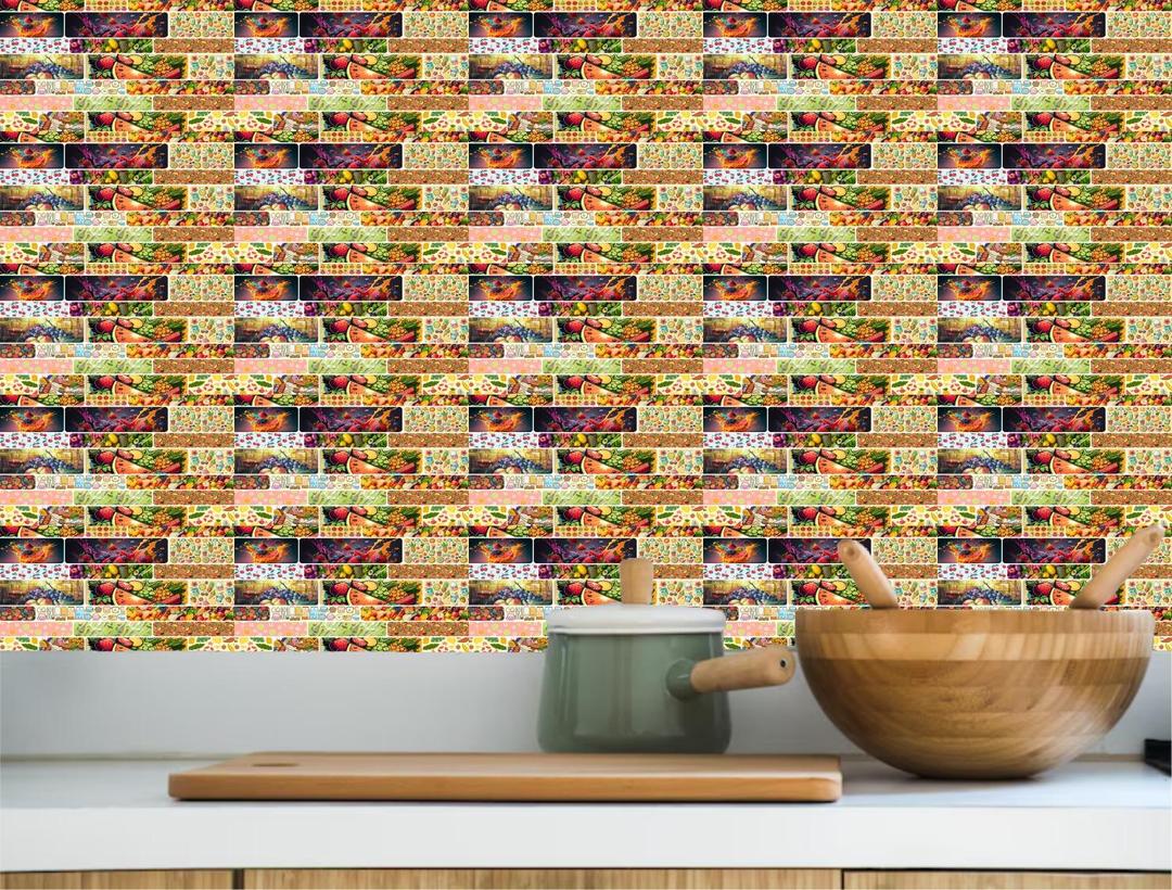 Kitchen Wall Stickers 50 Pcs Self-Adhesive Waterproof Fruit Tile Design