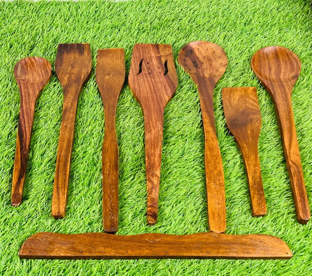 Wooden Kitchen Spoon Set 7 Piece Natural Wood Cooking Utensils Pakistan