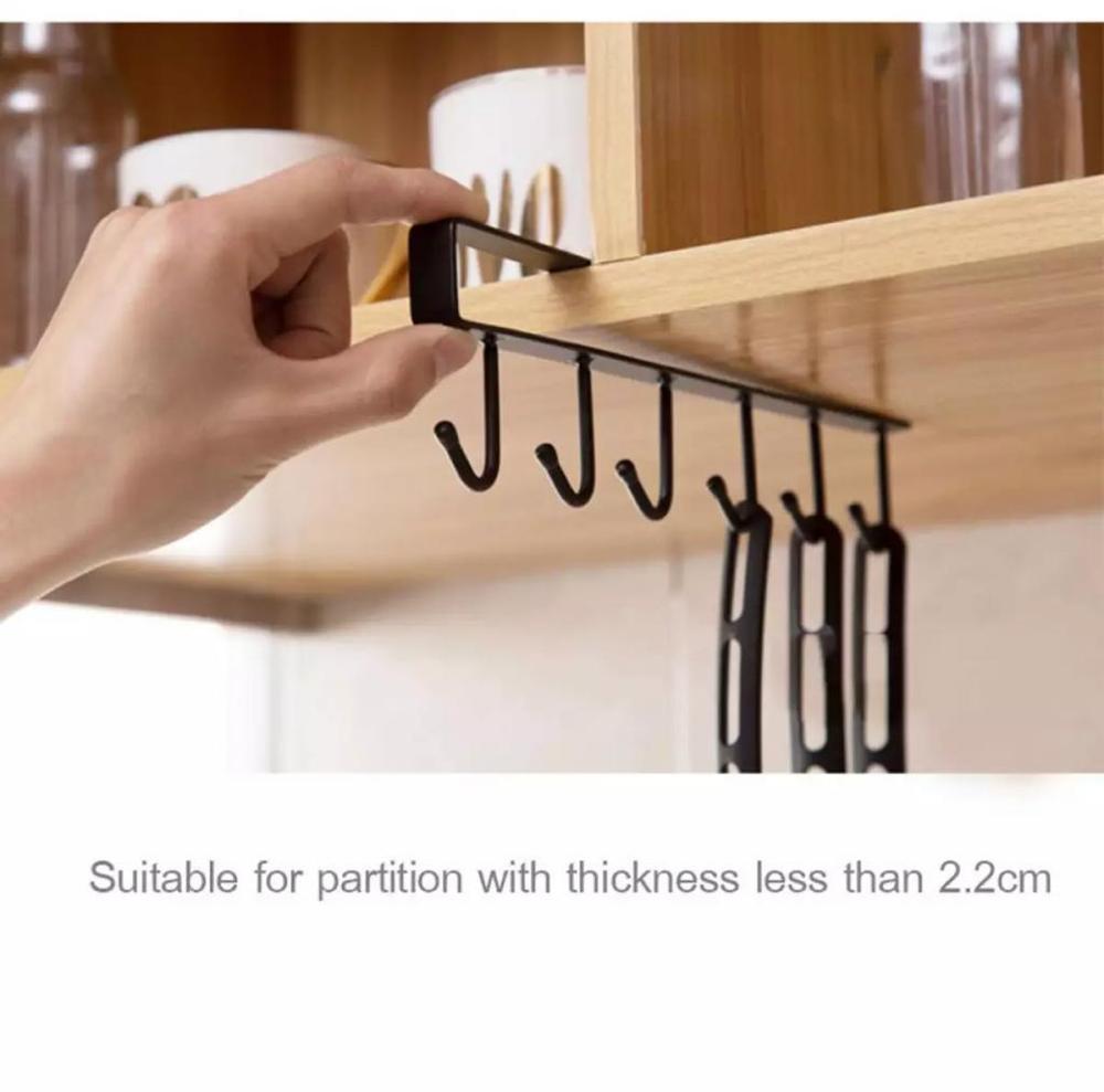 Kitchen Hanger Organizer 6 Hooks Stainless Steel Under Cabinet Rack