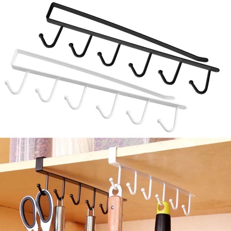 Kitchen Hanger Organizer 6 Hooks Stainless Steel Under Cabinet Rack