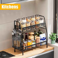 Kitchen Spice & Bottle Organizer 2-Tier Black Stainless Steel Rack