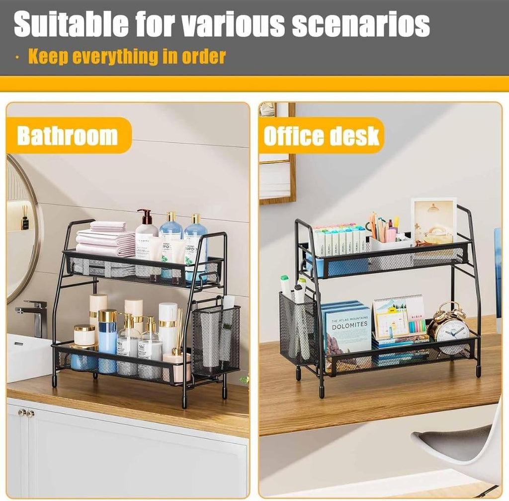 Kitchen Spice & Bottle Organizer 2-Tier Black Stainless Steel Rack
