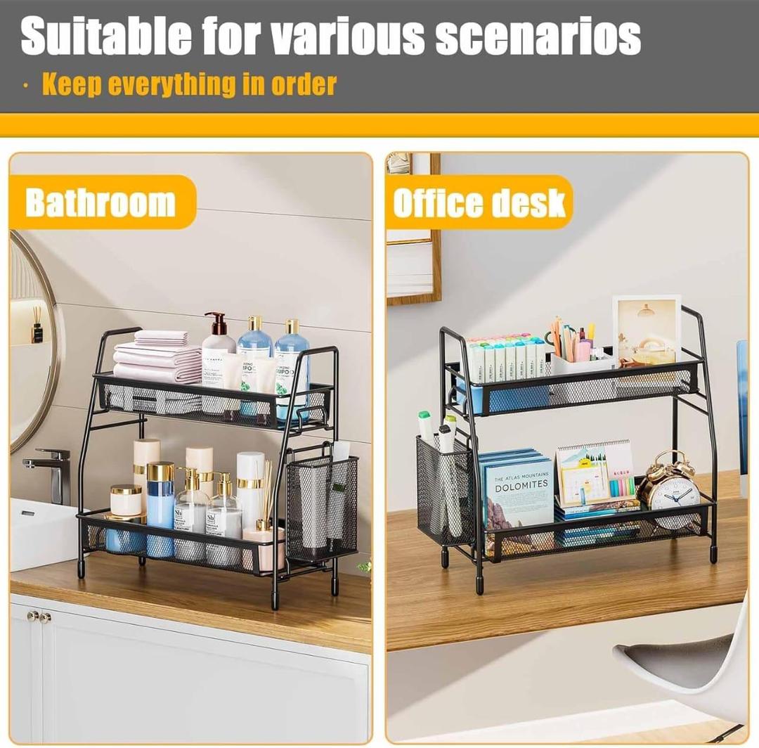 Kitchen Spice & Bottle Organizer 2-Tier Black Stainless Steel Rack