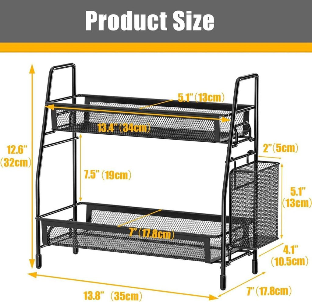 Kitchen Spice & Bottle Organizer 2-Tier Black Stainless Steel Rack